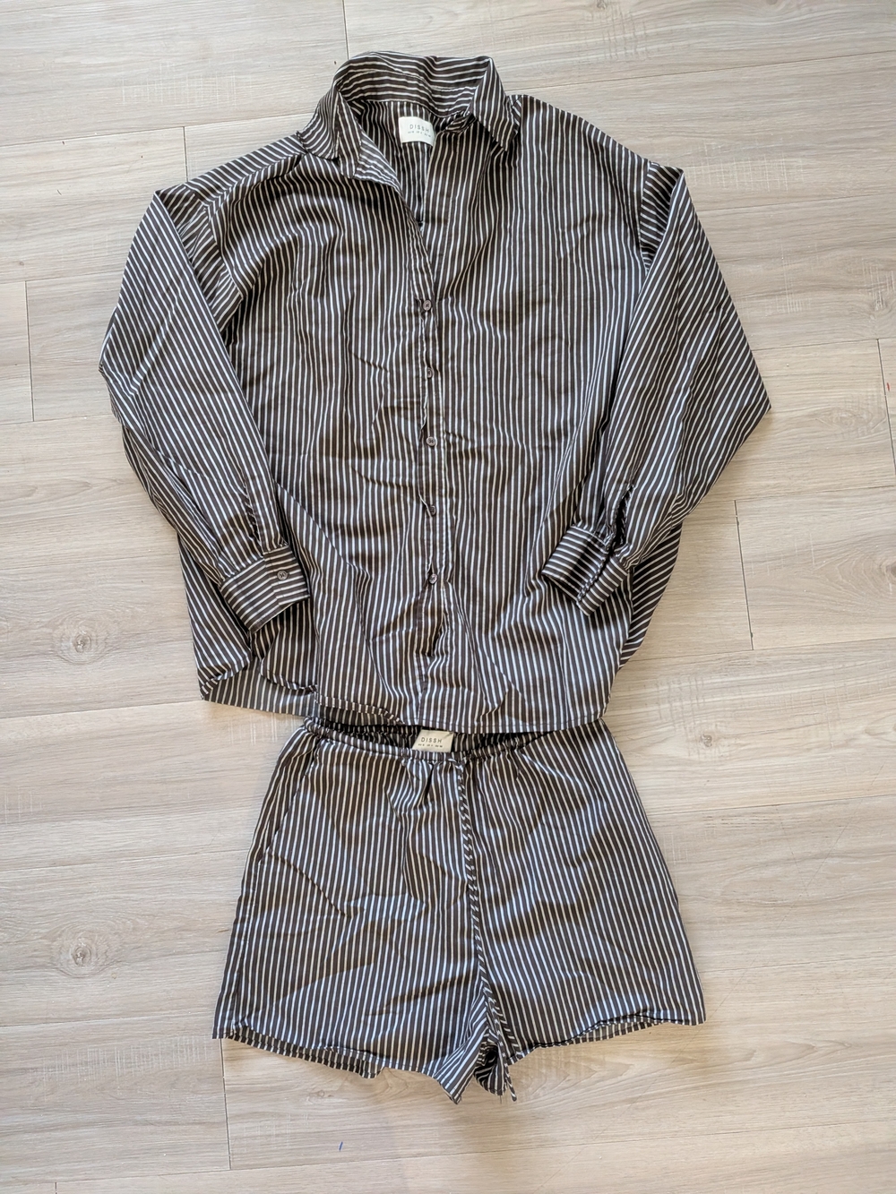 DISSH Brown and White Striped Shirt And Short Set - Picture 6 of 11